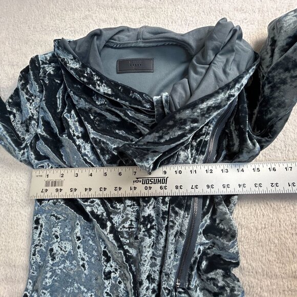 Blank NYC Womens Crushed Velvet Draped Jacket XS Asymmetric Zip Blue Lightweight - Picture 7 of 8